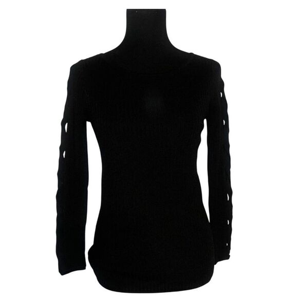 Ramy Brook Lynn Sweater Elegant Black Sweater with Cut-Out Sleeves - Picture 2 of 4